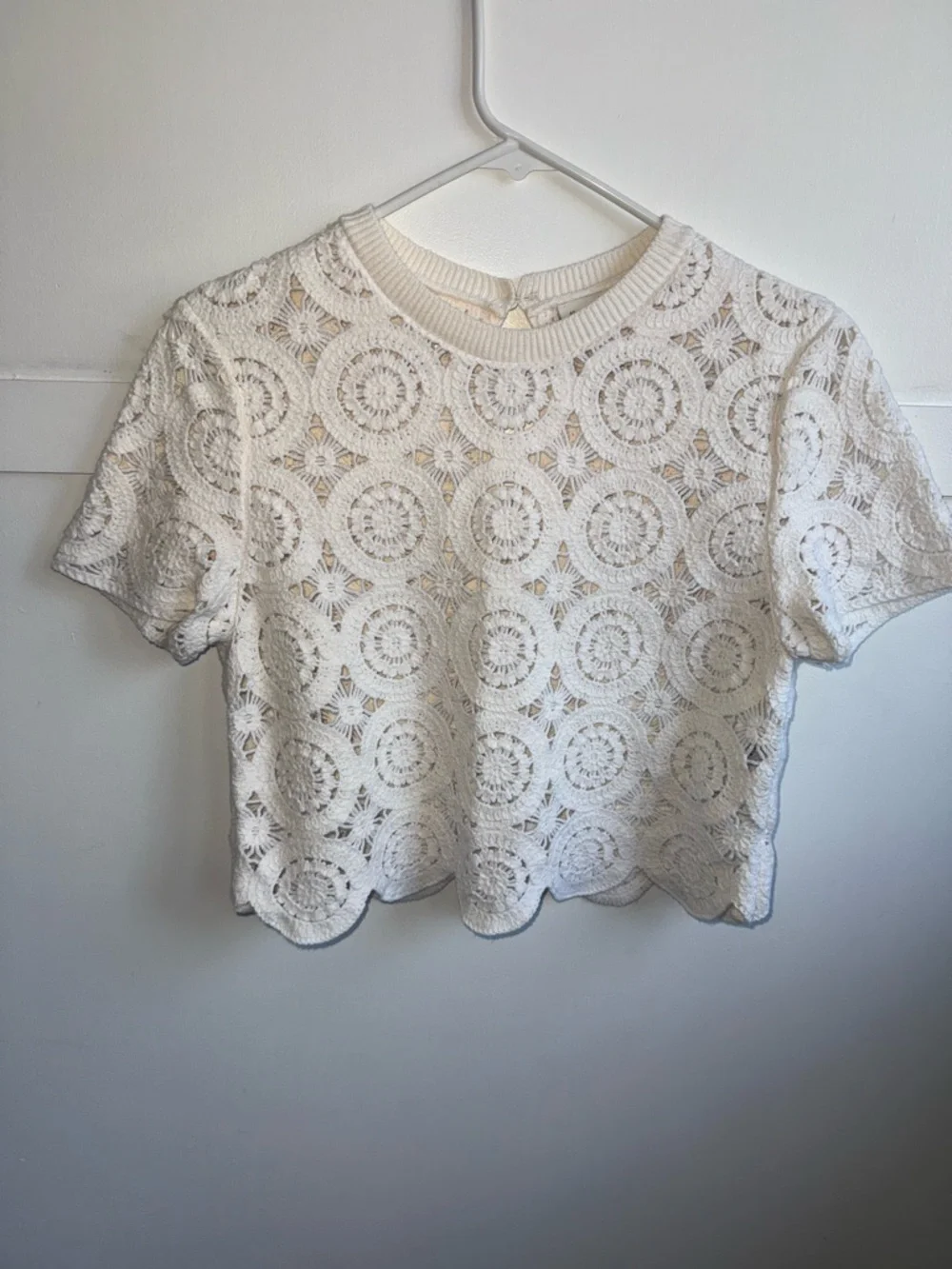 Abercrombie & Fitch White Crochet Lace Mosaic Tile Top Short Sleeve Boho Small - Picture 3 of 12